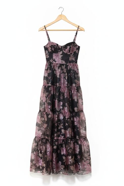 Lulus Dresses & Skirts - Lulus Black Floral Organza Tiered Exclusive Glamour Maxi Dress Size XL #71 #